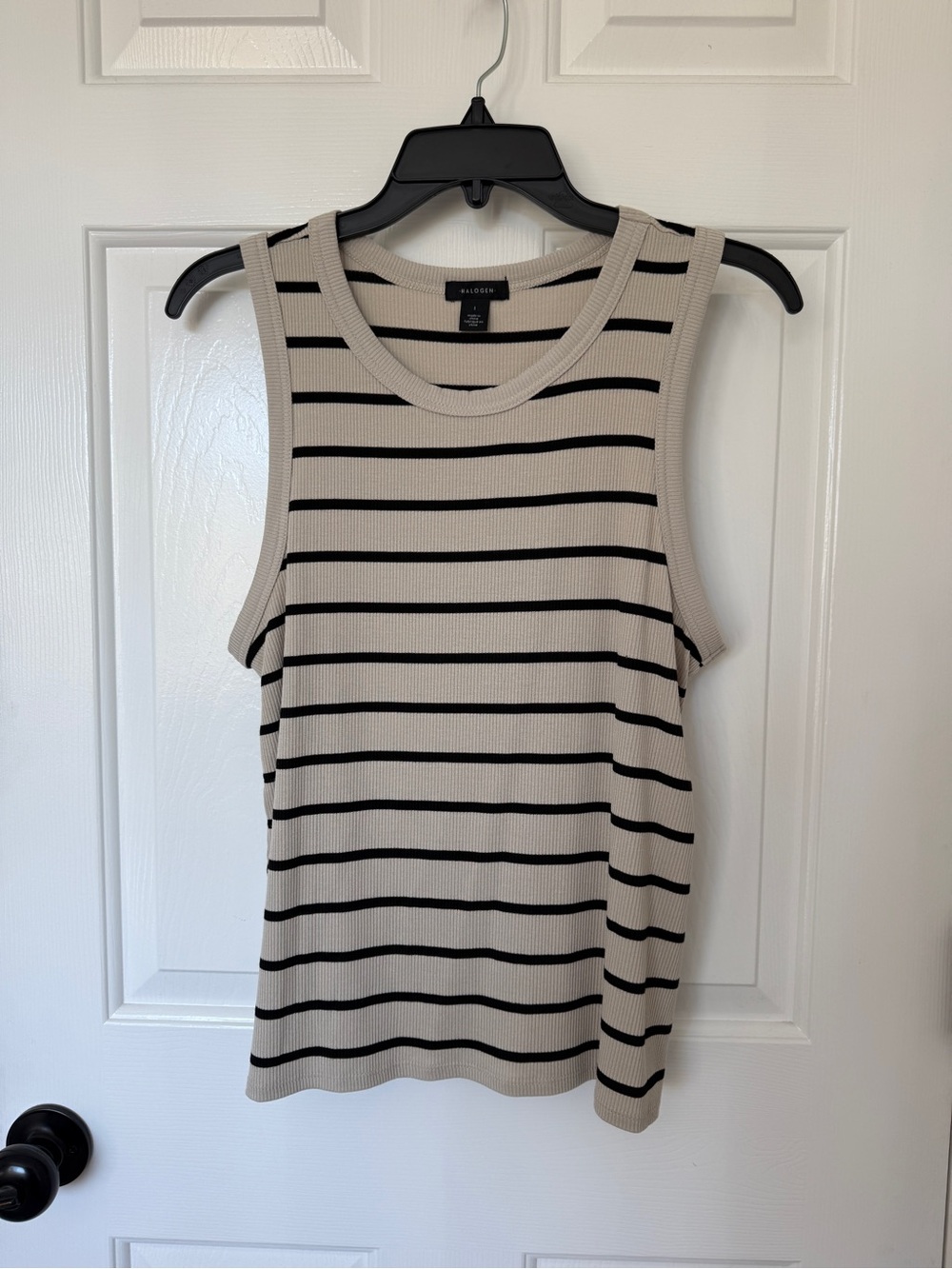 Halogen Beige and Black Striped Ribbed Tank L